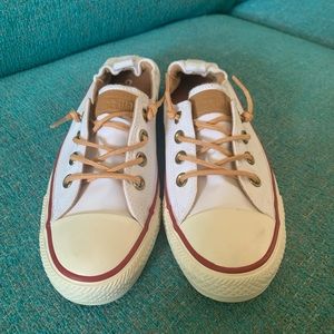 White Converse Sneakers with Tan Leather straps
